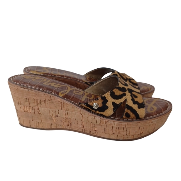 Sam Edelman Cork Wedge Leopard Calf Hair Reid Slip On Womens size 7.5 or 38 - Picture 15 of 15